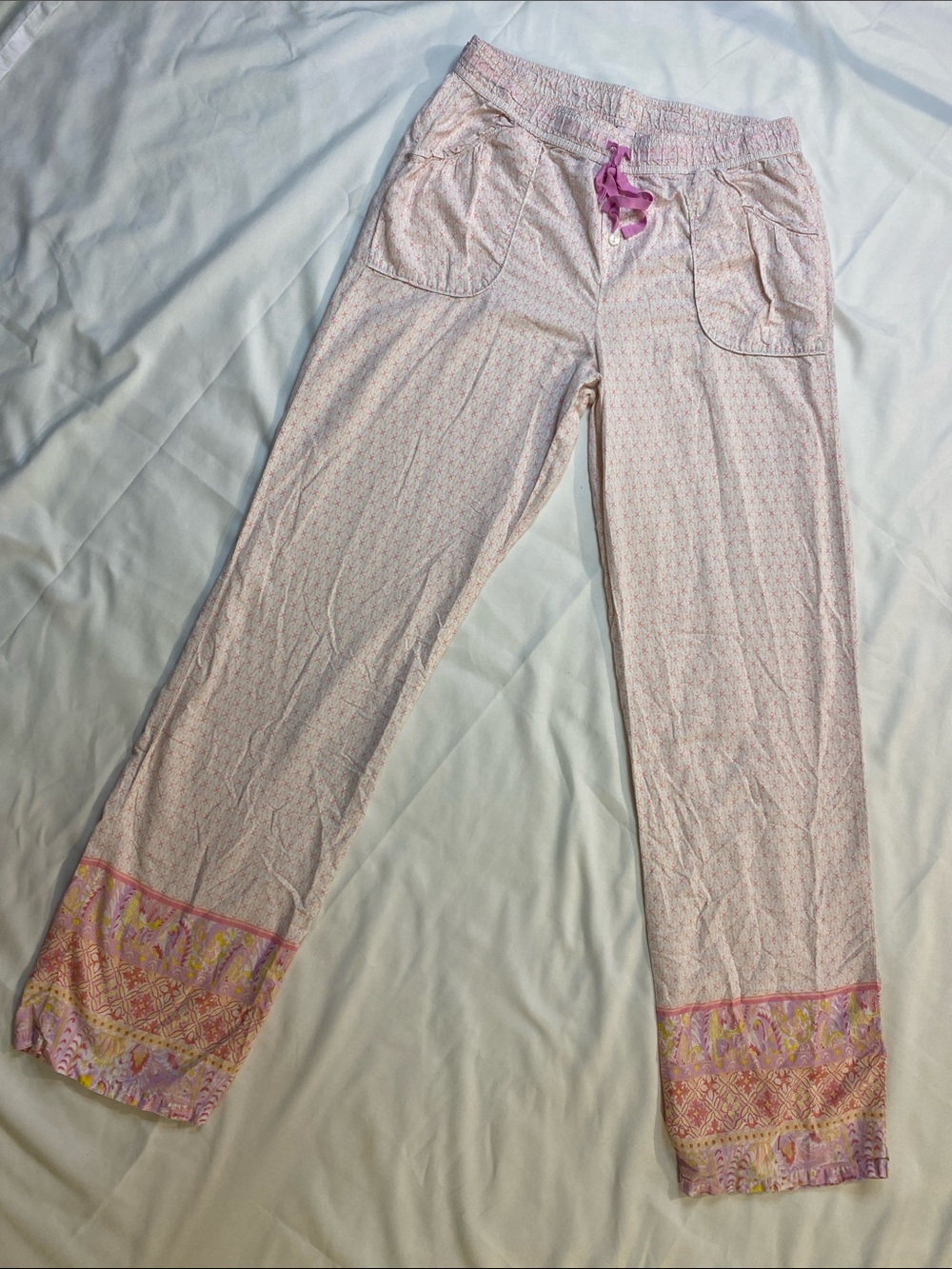 Victoria's Secret Pink Printed Pajama Pants with Purple Tie